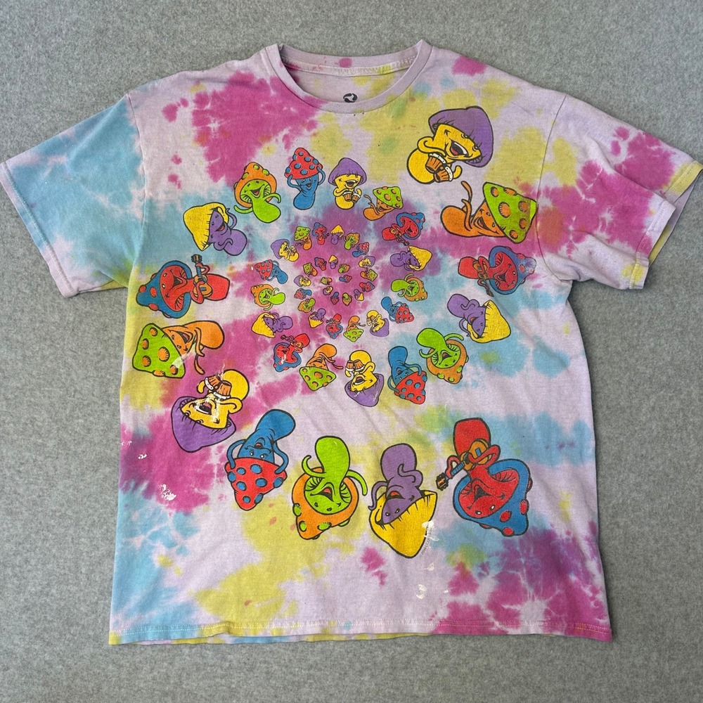 Liquid Blue Mushroom Spiral Tie‎ Dye T-Shirt Large Psychedelic Trippy Thrashed